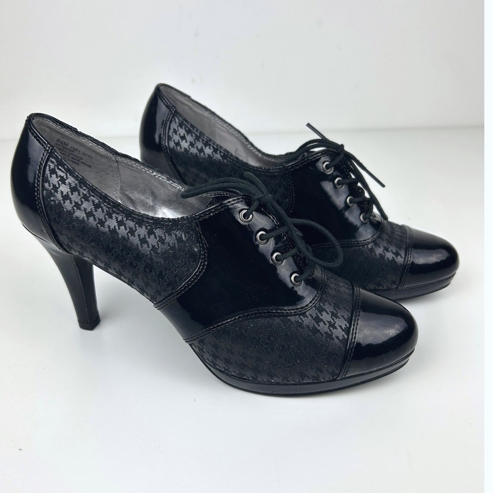 Anne Klein Houndstooth Oxford Heels Patent Lace Up Platform Pumps 8.5